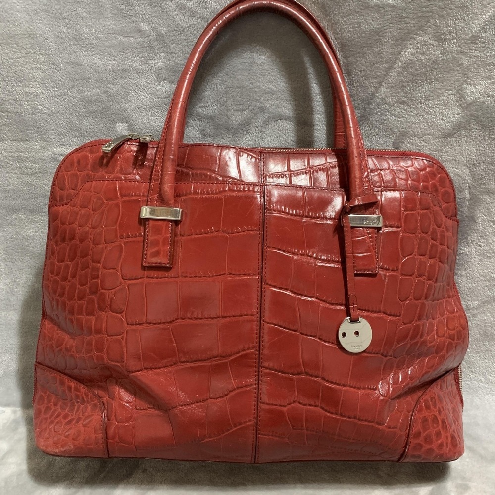 Knomo Rubi Satchel Womens Red Embossed Leather Tote Bag London Purse Work